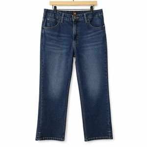 Lee Womens Capri Jeans Size 12 Medium Wash Stretch Denim Cropped Side Slit Hem